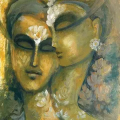 An untitled acrylic on paper painting, showing an intimate portrait of two figures, created with a soft, earthy palette.