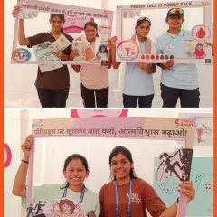 "Period talk is power talk!" Athletes at our Khelo India Youth Games kiosk hold up signs to break the silence around menstruation. We believe that open conversations build confidence and create a more supportive environment for everyone in sport.