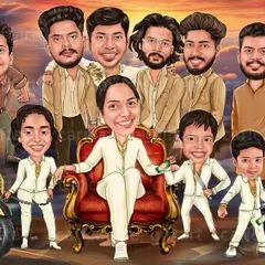 Eda mwone! This was a super fun project recreating the vibe of the movie 'Aavesham' for a family. It's a great example of how we can use pop culture to create a memorable and cool group caricature.