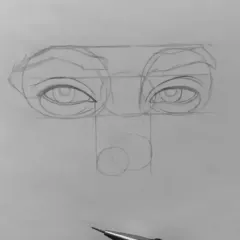 Step 2: Building on the basic circles, I begin to define the shape of the eyes and the bridge of the nose. This step is crucial for getting the proportions right.