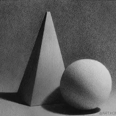 A demonstration of light and shadow on a cone and sphere. Mastering these basic geometric forms will give you the skills to draw almost anything you can imagine.