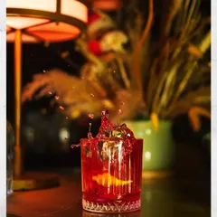 A classic Negroni captured in a moment of vibrant action. This image represents our dedication to perfecting timeless cocktails, focusing on quality ingredients and precise execution for a familiar yet elevated drinking experience.