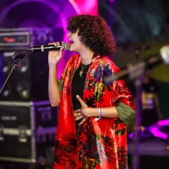 On stage at the NH7 Weekender festival wearing a beautiful velvet piece by Yavi. Collaborating with fashion brands for major events like this is something I love, bringing a unique energy to their clothing.