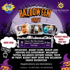 Here is the announcement for our popular Halloween Party. I make sure to list all the exciting inclusions like the bloody slime experiment, goblin jar making, and trick or treating so parents know exactly what to expect.
