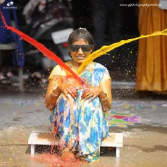 Another dynamic shot from a fun-filled Haldi celebration. We are always ready to capture these fast-moving, unscripted moments that become some of the most cherished memories.