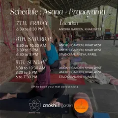 The detailed schedule for our Yoga Immersion Workshop, showing multiple sessions across different locations. This image highlights the intensity and comprehensive nature of our special guest teacher events.