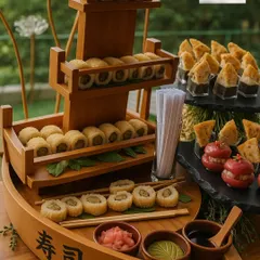 Our larger-than-life Sushi Boat is a true showstopper. Perfect for Pan-Asian themed events or for clients who want to make a statement, it’s loaded with freshly rolled sushi and served with all the traditional accompaniments.