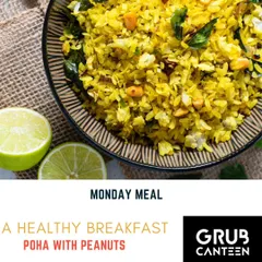 For a light and healthy breakfast, I offer Poha made with flattened rice, tempered with mustard seeds, curry leaves, and turmeric, and garnished with peanuts. It's a great way to start your workday.