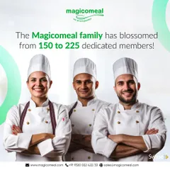 My family is growing! This graphic celebrates the expansion of my dedicated team from 150 to 225 members, a testament to my growth and commitment to service. The image shows my professional and happy chefs.