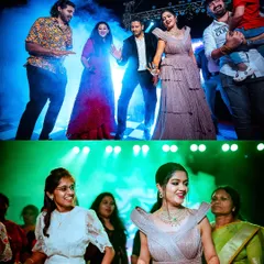 Candid shots from the dance floor, showing guests and the couple enjoying the celebration.