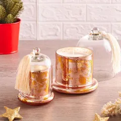 My hand-poured bell jar candles in elegant rose gold and gold. These make for a luxurious corporate gift, wedding favor, or a special treat for yourself.