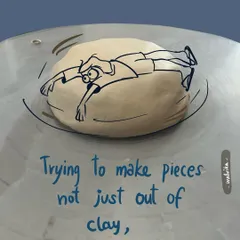 Sometimes my journal doodles make their way onto the clay. This little sketch captures the feeling of throwing yourself completely into the creative process, making pieces not just out of clay, but out of yourself.