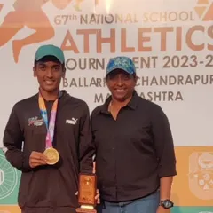 A proud moment with my athlete Jason Castelino after he won three Gold medals at the School Games Federation of India (SGFI) National Athletics Meet. His performance in the 100m, 200m, and 4x100m relay was outstanding.