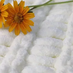 A close-up shot of the incredibly soft and plush white yarn used for the baby blankets, showing its fluffy texture.