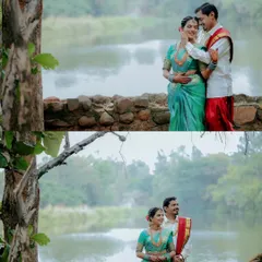 A collage of two romantic portraits by the water. I use the natural landscape to frame the couple, creating serene and beautiful images.