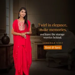 Twirl in elegance with this bright red draped jumpsuit. It's a comfortable, stylish, and hassle-free rental option for a night of dancing at a sangeet or cocktail party.