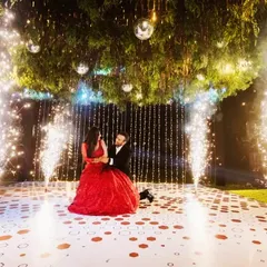 This is what a fairytale moment looks like. I choreographed this romantic couple's dance with perfectly timed cold fire fountains to create a magical, high-impact memory under the stars.