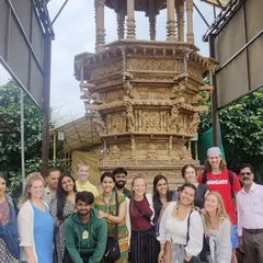 We were delighted to host students from Creighton University, USA, and St. Joseph's College, Bengaluru. This picture captures a moment from their India immersion program, standing before the stone chariot replica at our centre.