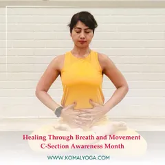 The journey of healing starts with a single, conscious breath. Here, I am seated in a comfortable cross-legged position, hands on my belly to feel the gentle rise and fall. This foundational practice helps new mothers reconnect to their core and promotes healing by improving circulation and reducing stress.