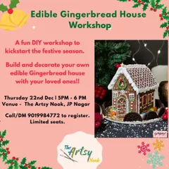 My poster for the super fun Edible Gingerbread House Workshop. These seasonal events are always a huge hit!