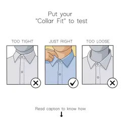 A simple visual guide to test your shirt's collar fit. This infographic illustrates the difference between a collar that is too tight, too loose, and just right, helping you identify a key element of a well-fitting shirt.
