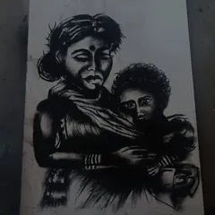 This piece was created using charcoal, a medium I use to create powerful, high-contrast images. It's perfect for emotional portraits and capturing deep shadows and light.