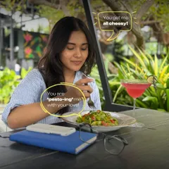 Work doesn't have to be boring. Enjoy a delicious plate of pesto pasta and a refreshing drink while you tackle your to-do list in a relaxed, inspiring setting.