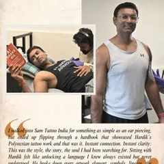 This client's journey started with an inquiry for an ear piercing and ended with a full Polynesian sleeve. It's a testament to the connection our clients feel with our artists and their work.