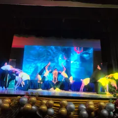 Another dynamic pose from the stage performance. Choreographing and executing such sequences builds immense confidence and a deep understanding of group dynamics.
