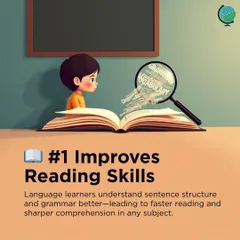 Benefit 1: Improved Reading Skills. Language learners understand sentence structure and grammar better, which leads to faster reading and sharper comprehension in any subject.