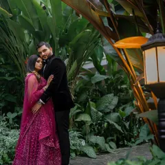 A stunning reception look at the Taj Westend. We use dramatic lighting and elegant backdrops to create sophisticated and timeless portraits for your evening events.