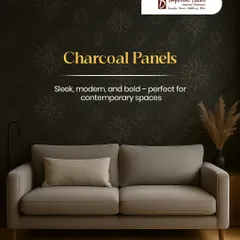 This living room features our sleek, modern, and bold charcoal panels. The dark, textured pattern creates a dramatic backdrop that is perfect for contemporary spaces that need a touch of elegance.