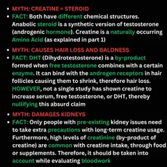 Let's bust some myths. Creatine does not cause hair loss, it is not a steroid, and it does not damage kidneys in healthy individuals. Know the facts.