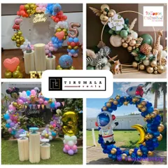 A collage of various themes I've executed, including a fun Peppa Pig setup, a wild Jungle theme, a classic Minnie Mouse party, and an adventurous Space theme.
