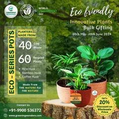 Our commitment to sustainability is reflected in our Eco-Series pots. This infographic details how they are made from 40% crop waste and 60% recycled plastic, making them a truly eco-friendly gift choice.