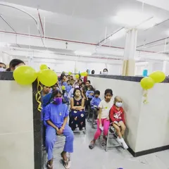 The children and staff at St. John's Hospital watching our show. We are so grateful to the doctors and staff for their amazing work.