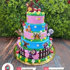For the little ones who love cartoons, I can make big, multi-level cakes like this Masha and the Bear themed one. It's perfect for large birthday parties and is always a hit with the kids.