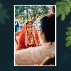 An over-the-shoulder view of the bride's loving gaze towards her groom during the wedding ceremony.