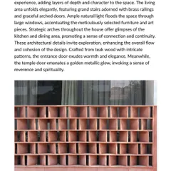 This excerpt from the designboom article details the interior experience of the Jaipur House. It describes the curated flow of spaces, from the grand stairs to the strategic arches that enhance connection and continuity.