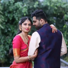 This is a candid moment from Akshatha's engagement. I created a fresh and natural makeup look that enhanced her features without feeling heavy, perfect for a daytime ceremony and capturing genuine moments like this.