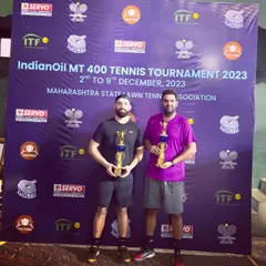 A fantastic week for our team at the IndianOil MT 400 Tennis Tournament. My brother Kartikeya and I fought through a tough draw, beating the first, second, and third seeds to win the Men's 30+ doubles title.