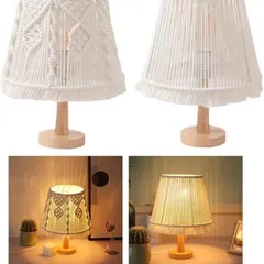 Our macrame table lamps come in various designs. These two feature a wooden base and add a warm, handmade touch to your bedside table or living room corner.