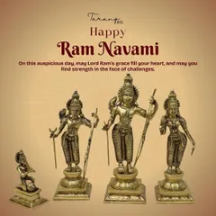Our brass Ram Parivar set, featuring Rama, Sita, Lakshmana, and a devoted Hanuman, is perfect for celebrating Ram Navami. Each idol is crafted to stand together as a complete divine family, symbolizing righteousness, devotion, and harmony.