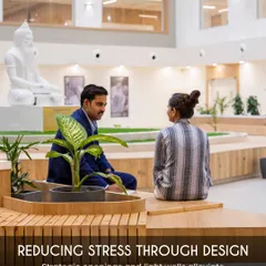 We design to reduce stress by incorporating strategic openings and light wells. This approach alleviates anxiety and creates calming, restorative spaces, as seen here in the light-filled atrium of Paras Yash Kothari Hospital.
