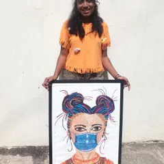 I love exploring different ways to make art. This is my unique thread art, where I use colourful threads instead of paint to create a textured and vibrant portrait. This A1 size piece, now framed, shows how thread can bring a different kind of life to a picture.