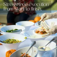 Our service is designed for a stress-free experience, as seen at this live taco station where guests can customize their fillings. We handle all the details so you can enjoy your event.