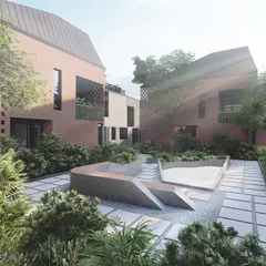 We believe in creating communities, not just housing. This view of a communal courtyard in our Kolgaon masterplan shows how we design intimate social pockets, using lush landscaping and human-scale architecture to foster a strong sense of neighborhood and connection.