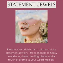 Statement jewels are a key bridal trend. We love using exquisite pieces, from dramatic chokers to oversized naths, to add a touch of drama and elevate your entire wedding look.