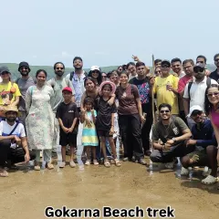 A group of our travelers on the famous Gokarna Beach trek, which connects multiple pristine beaches along the beautiful coastline.