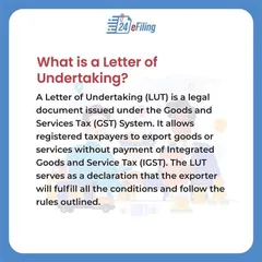 A Letter of Undertaking (LUT) is a legal document under GST that allows registered taxpayers to export goods or services without the immediate payment of Integrated Goods and Services Tax (IGST).